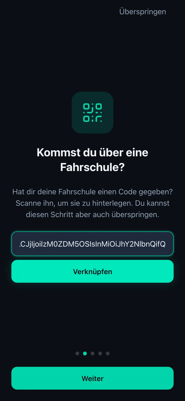 Code oder Link in die App einfügen